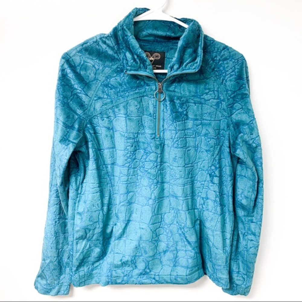 Wooly Bully Wear Teal Quarter Zip Soft Fuzzy Pattern‎ Jacket Size Small
